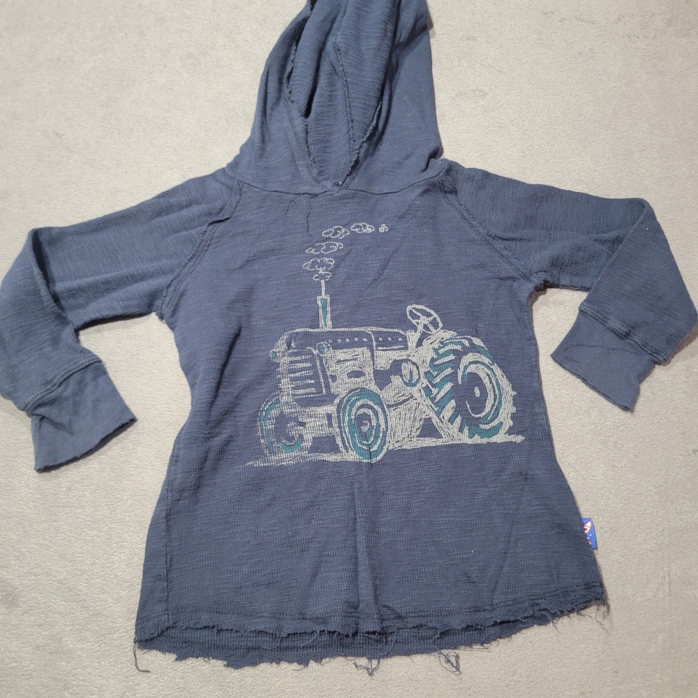 Charlie Rocket Hoodie Boys Blue Tractor Graphicโ Thermal Distressed USA Gorpcore